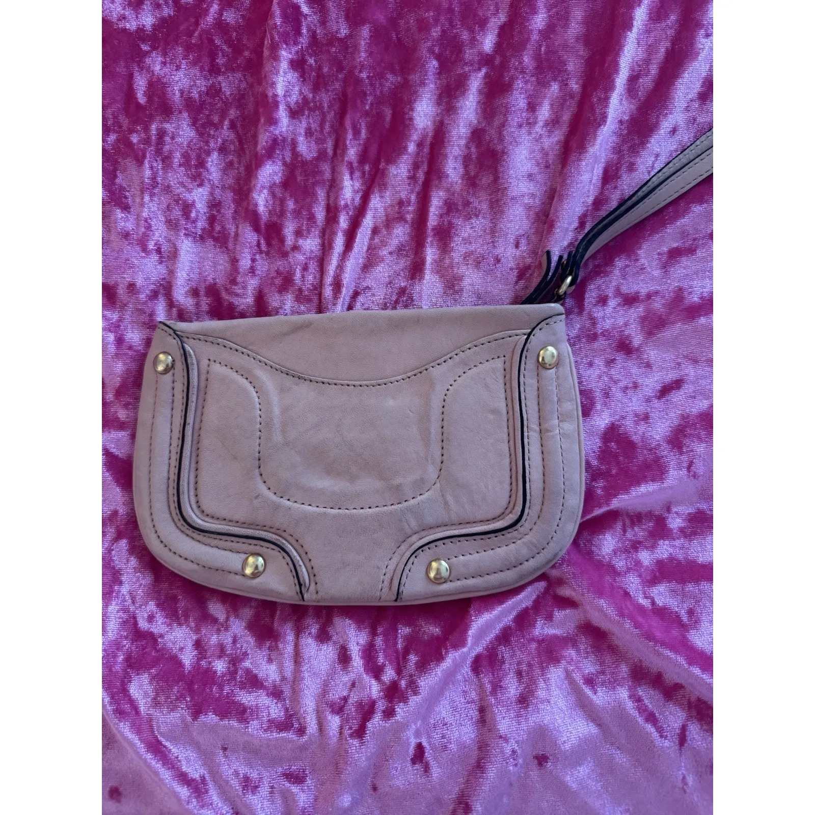 Vintage Y2K Juicy Couture Leather Wristlet Pink Clutch Logo - Image 3