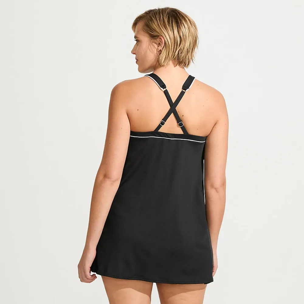 Lands End Swim Dress One Piece Swimsuit Swimdress High Neck Black White 16 DDD - Image 2