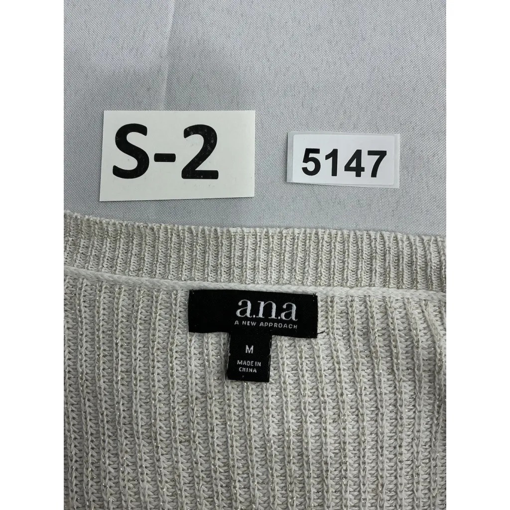 Womans Ana Pullover Sweater Long Sleeve Medium White Gold Braided Accent - Image 3