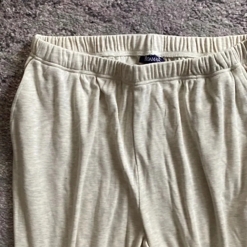 Roaman's Women's Cream Ivory Plus Size Sweat Pants Elastic Waist 1X 22/24 White - Image 2