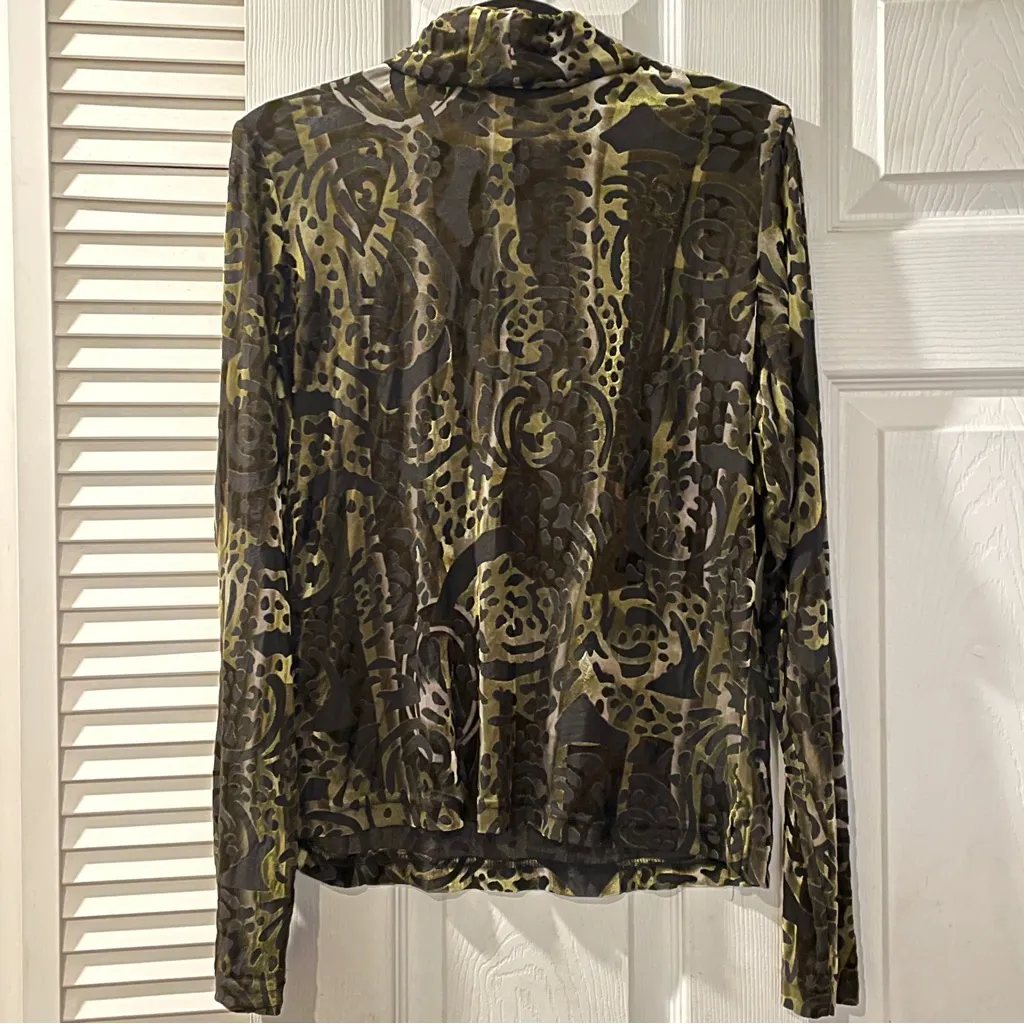 Sno Skins Velvet Burnout Abstract Turtleneck Top Women’s Large Made in USA Green - Image 6