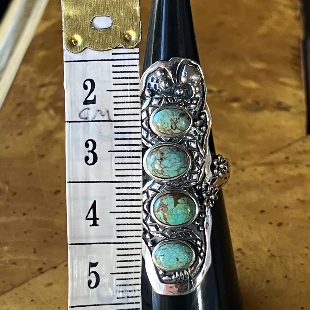 Natural Blue Moon Turquoise Sterling Silver Snake Ring Size 6 - Image 7