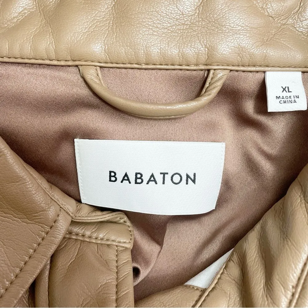Babaton Pelli Shirt Jacket Sz XL Constant Caramel Faux Leather Oversized Shacket - Image 10