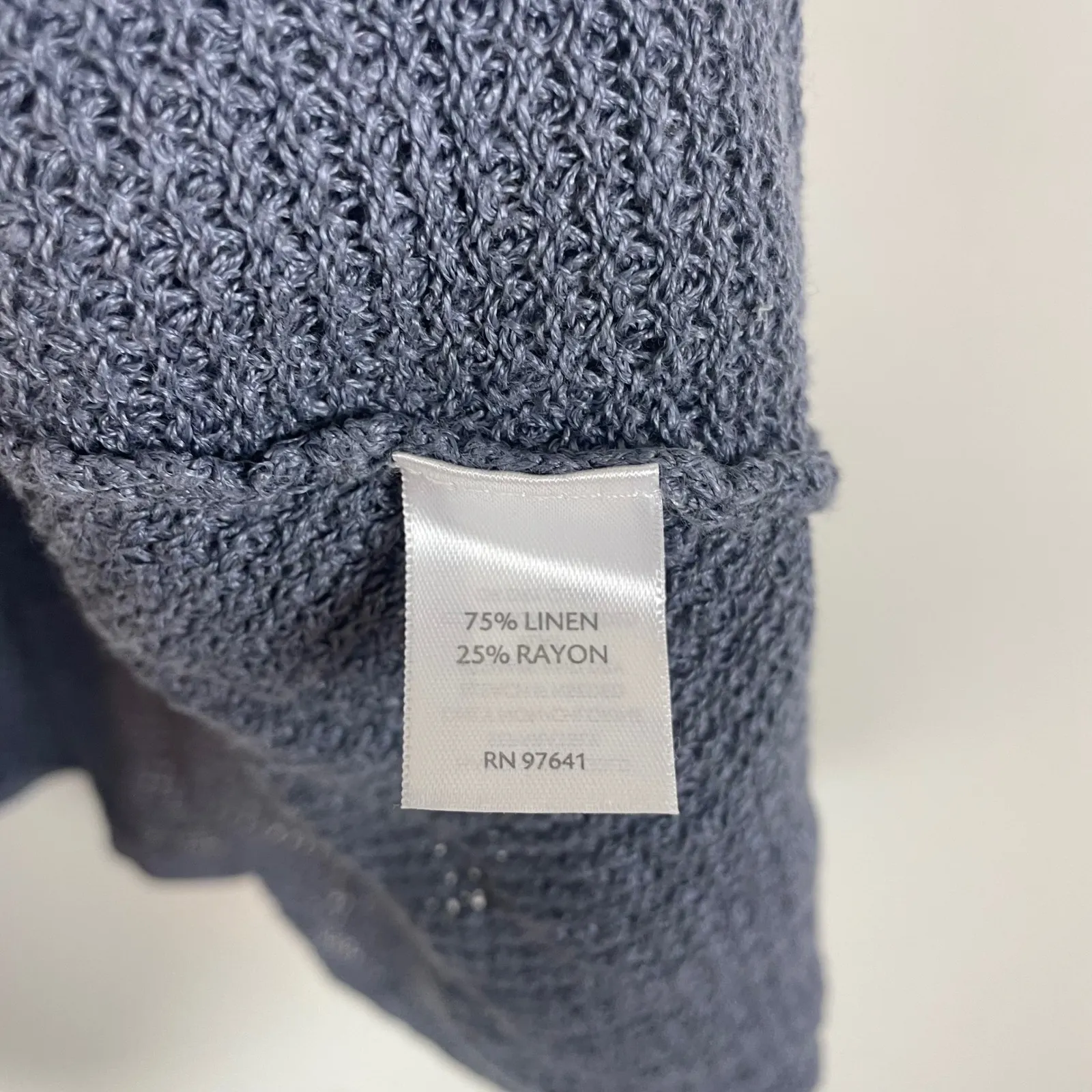 Pure Jill Petite L Blue Linen Blend Long Sleeve Open Knit Sweater Lightweight Size undefined - Image 4