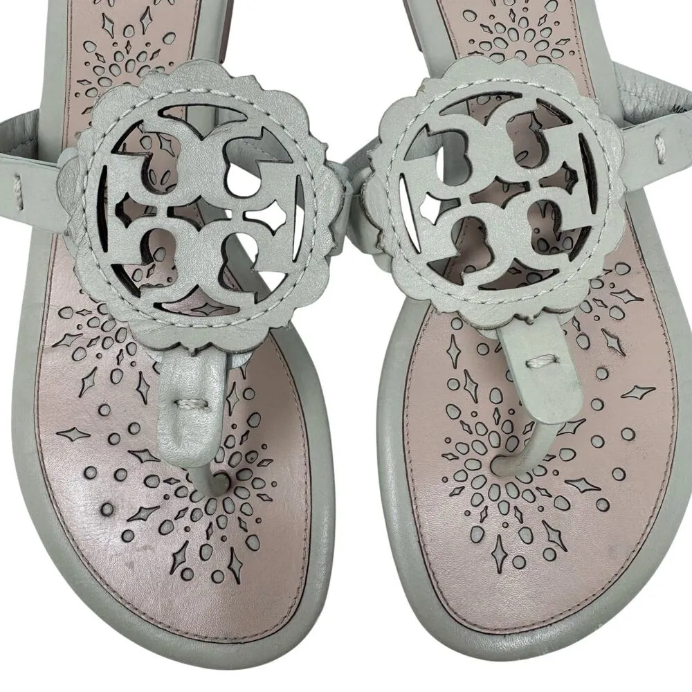 Tory Burch Miller Scalloped Sandals in Gray Sage Sand Slides Flip Flops Size 8.5 - Image 3
