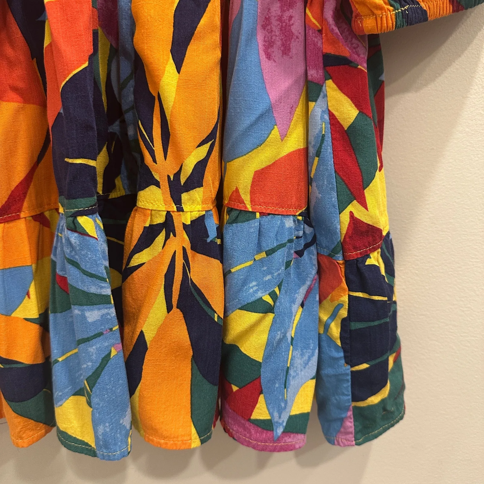 Terra & Sky Multicolor Tropical Leaf Tiered Peasant Blouse Resort Wear Boho 0X - Image 7