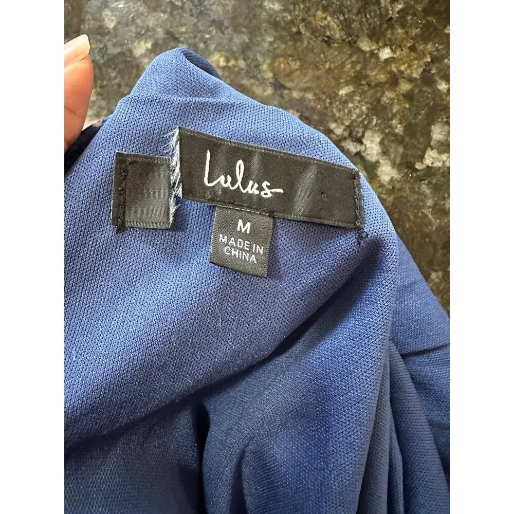 Lulus Maxi Dress With Tie Floral Print Criss Cross Back High Slit Cruise Prom M - Image 7