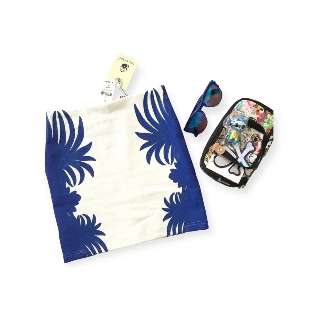 new LF Mika & Gala ༄ Textured Leaf Print Mini Skirt ༄ Jewel Tone Cobalt + White - Image 8