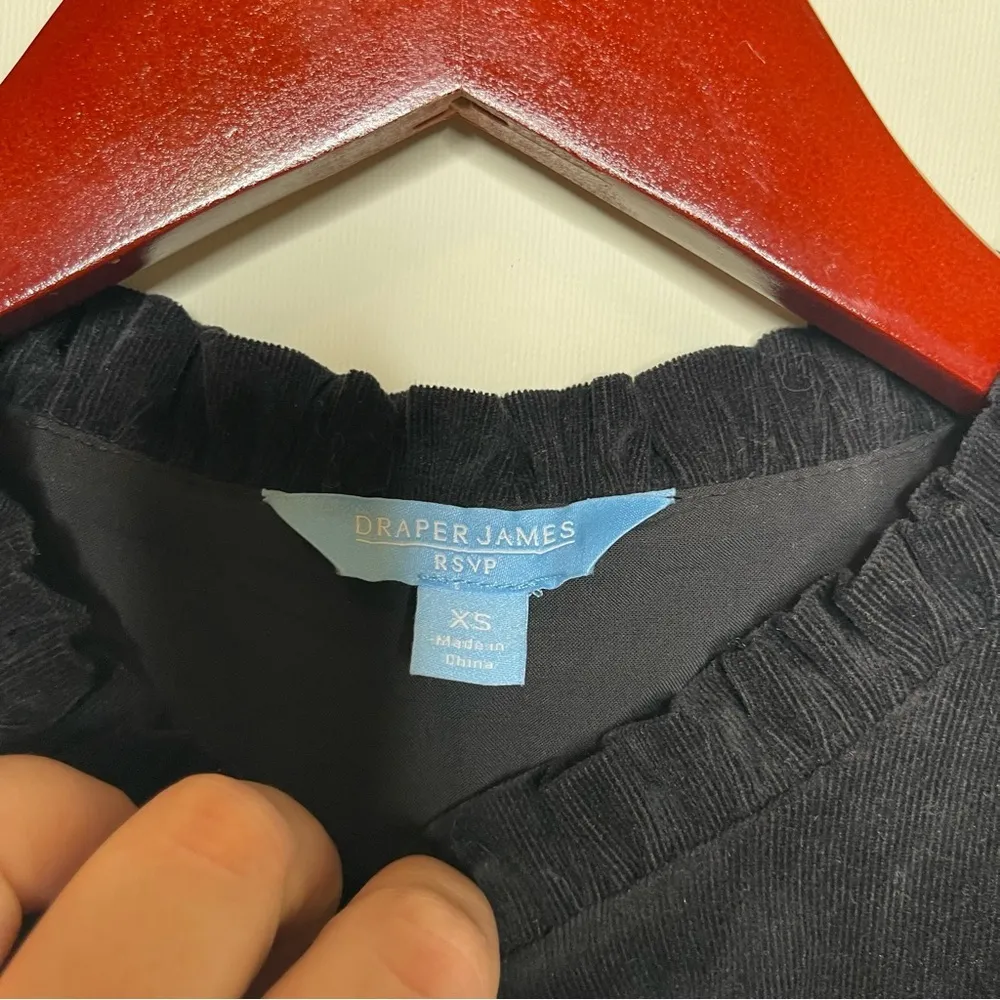 DRAPER JAMES Women Half Sleeve Keyhole Corduroy Black A Line Midi Dress XS - Image 6