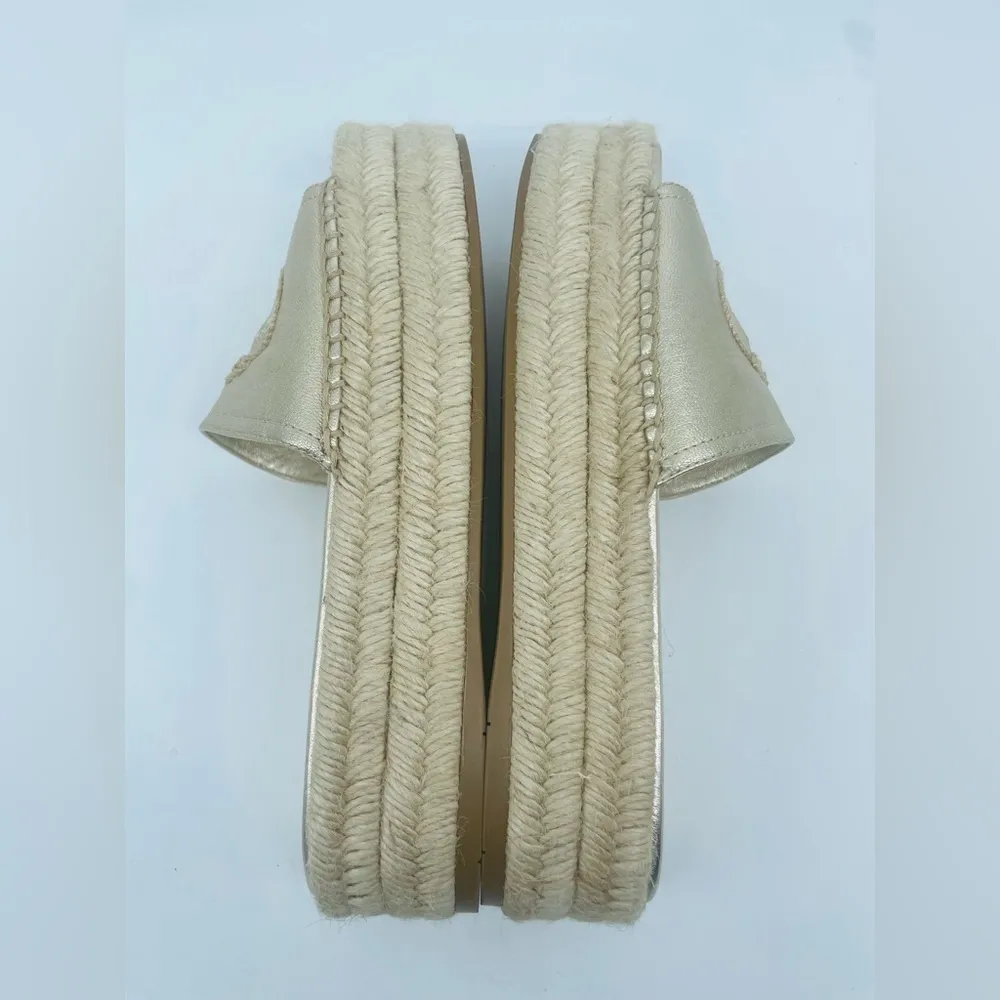 Prada Gold leather logo embroidered accent slide espadrille sandal EU 39 - Image 10