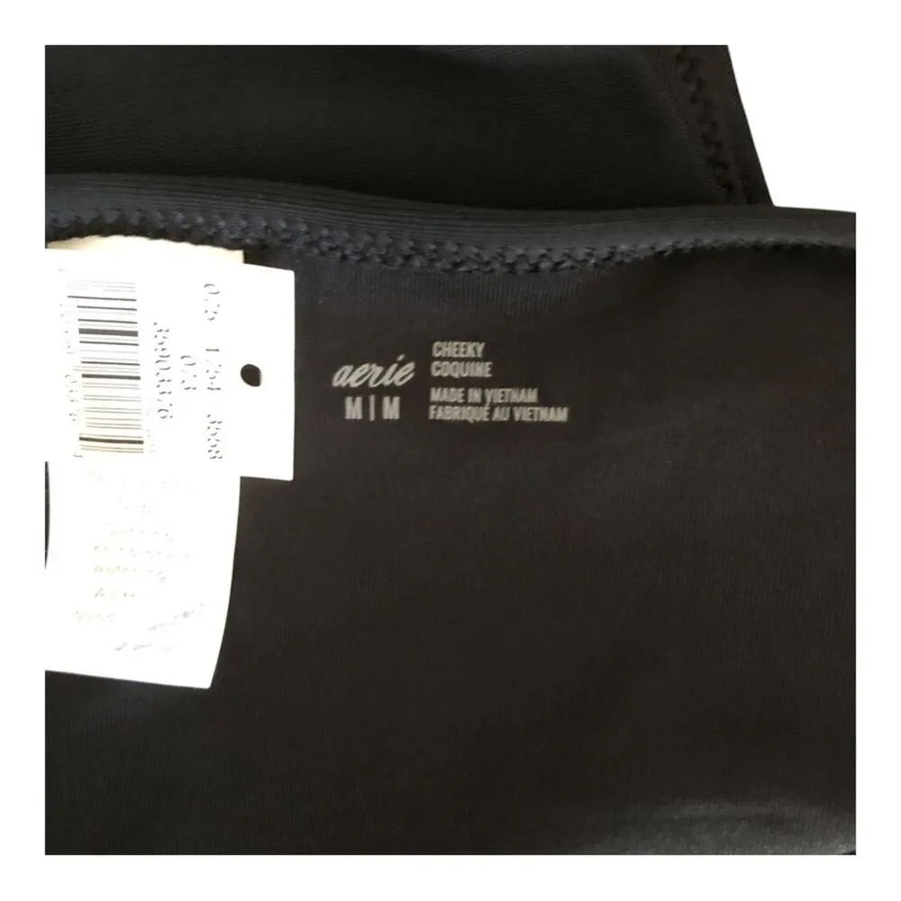 Aerie NWT Stylish Full Coverage Cheeky Bikini Bottom Solid Black Medium - Image 6