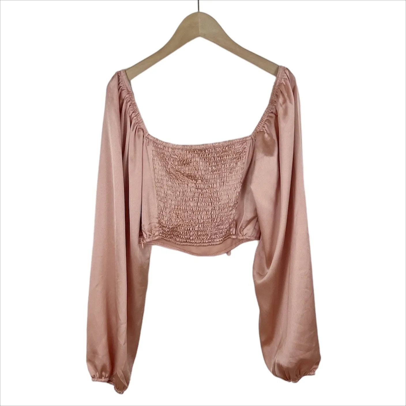 Princess Polly Cropped Long Sleeve Estee Top in Light Pink Satin Size 4 - Image 4