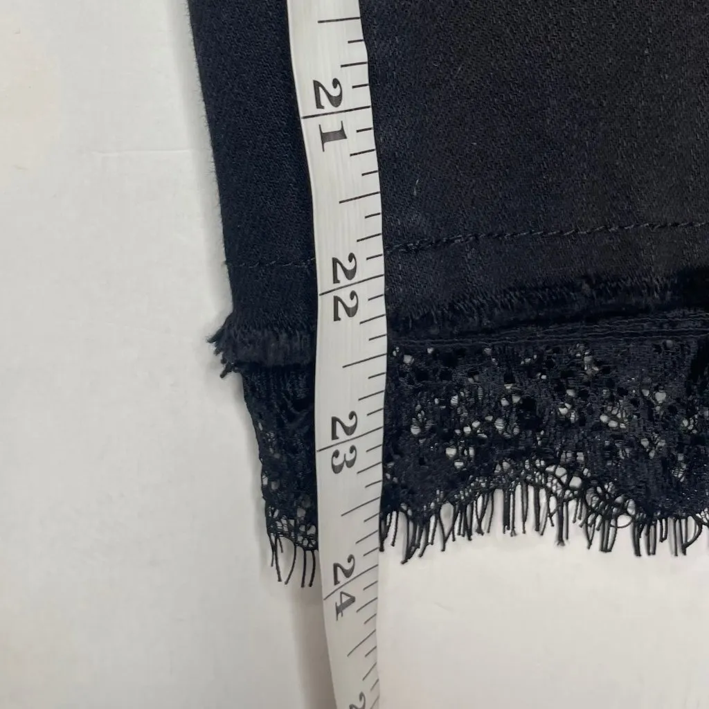 Premium Size 10S Stretch Black Stiletto Lace Raw Hem Ankle Skinny Jeans - Image 10