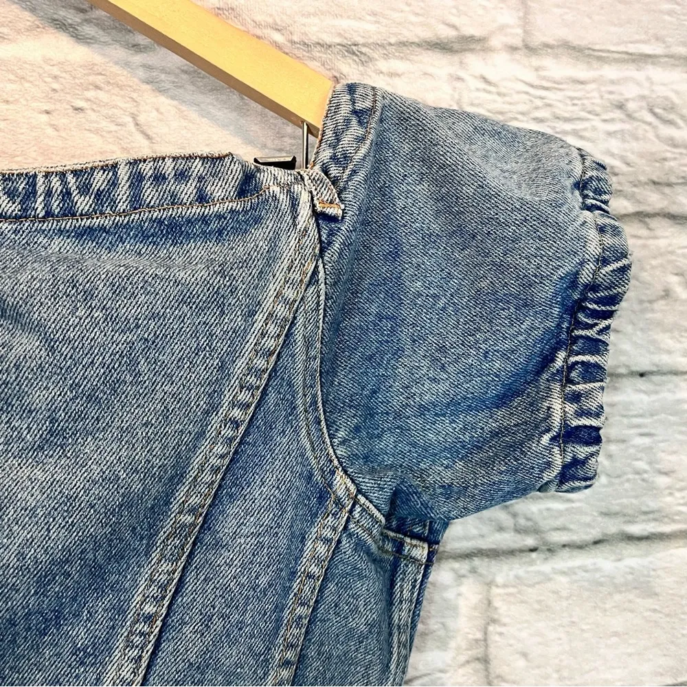 Vintage 90’s Women’s Large Fiorucci Denim Off the Shoulder Fitted Corset Top - Image 9