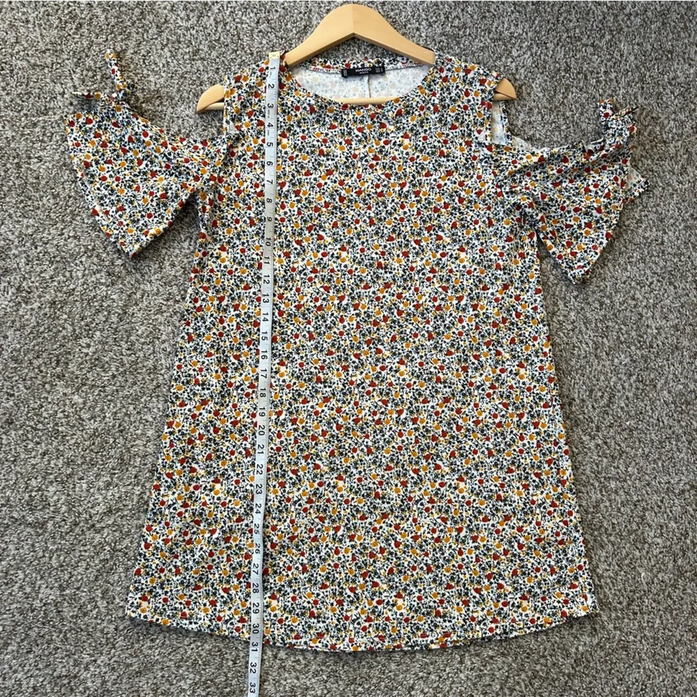 Mango Floral Mini Shift Dress Cold Shoulder Casual Comfy Fall Medium - Image 5