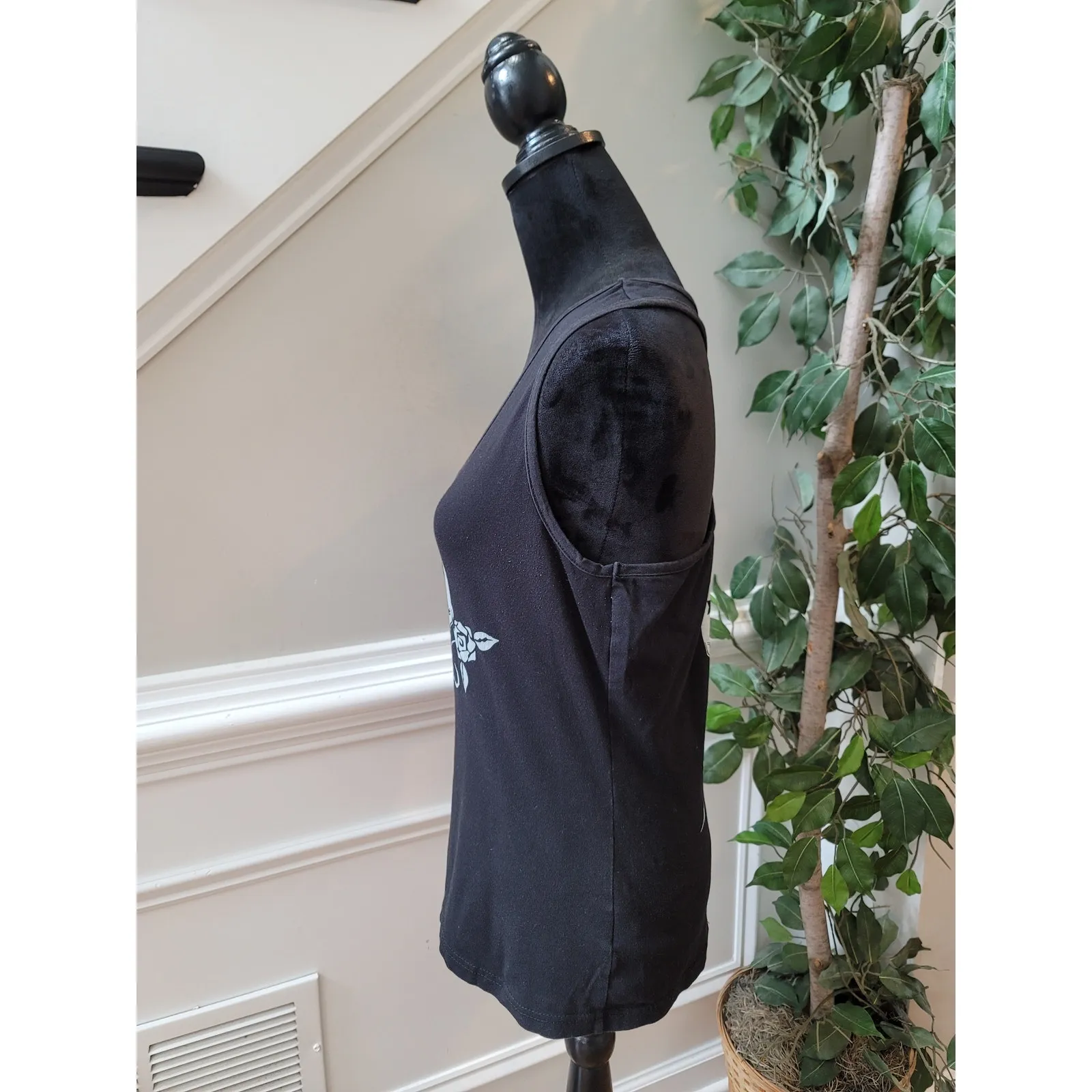 Venus Shirt Dress Women's Size Medium Black Cotton Sleeveless Graphic Print - Image 5