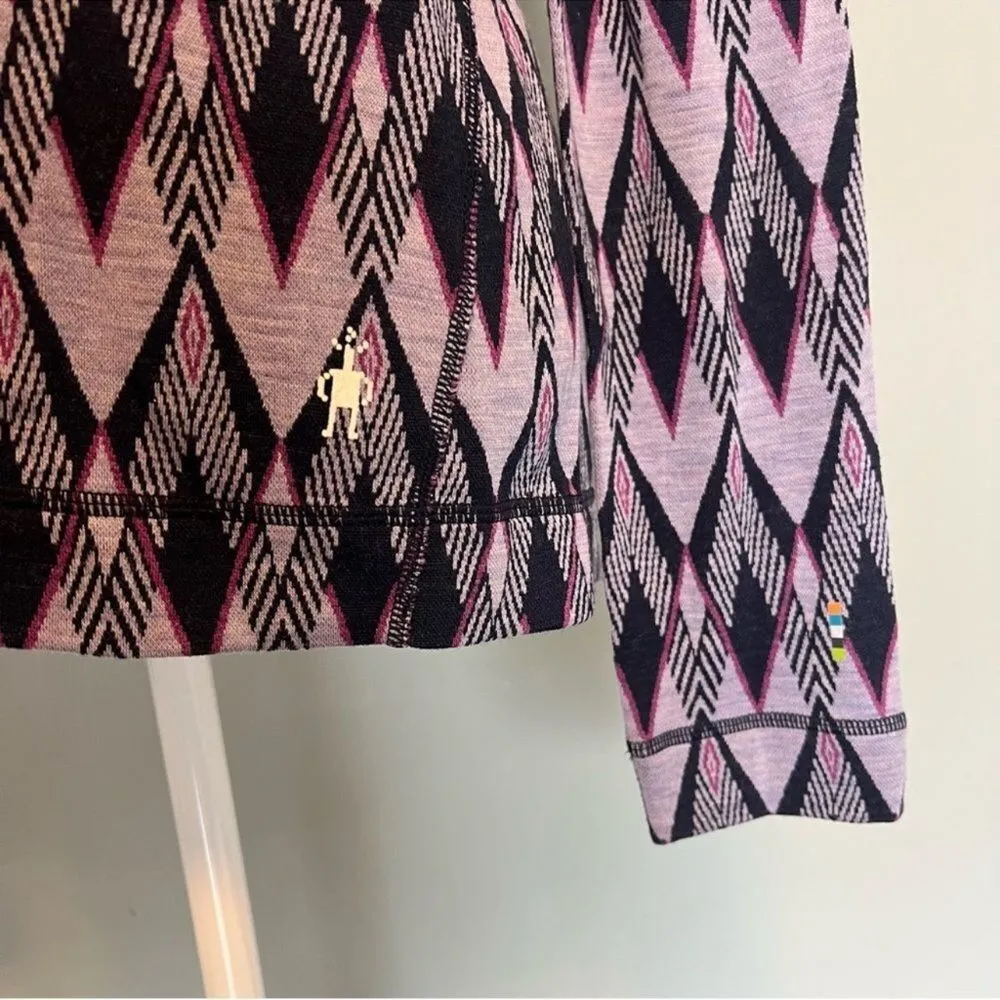 Smartwool 1/4 Zip Merino Wool 250 Thermal Base Layer Purple Pattern Size Large - Image 7