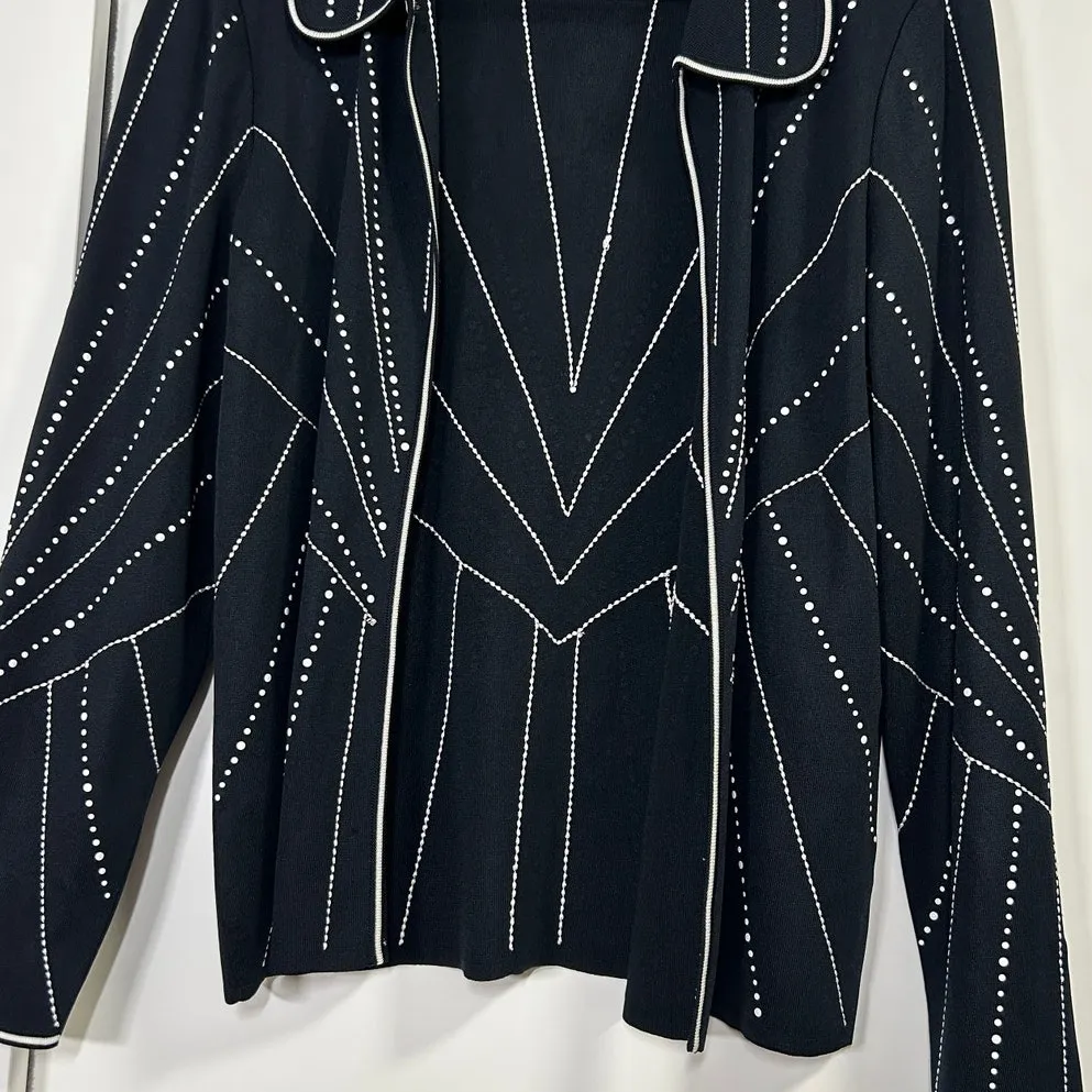 Ming Wang Black Knit Hook Front Jacket S Geometric Dots‎ Classic - Image 3