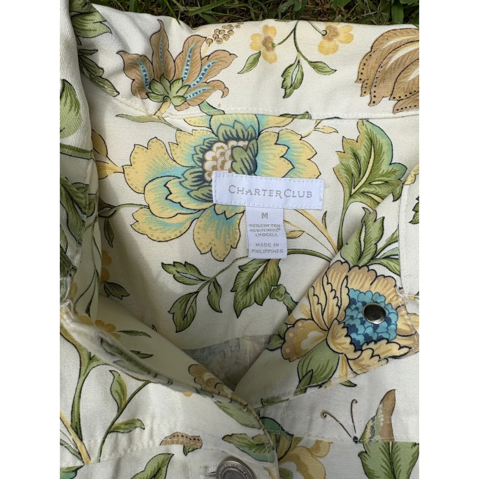 Charter Club Floral Print Button Down Jacket Womens Medium Cotton Blend‎ - Image 6