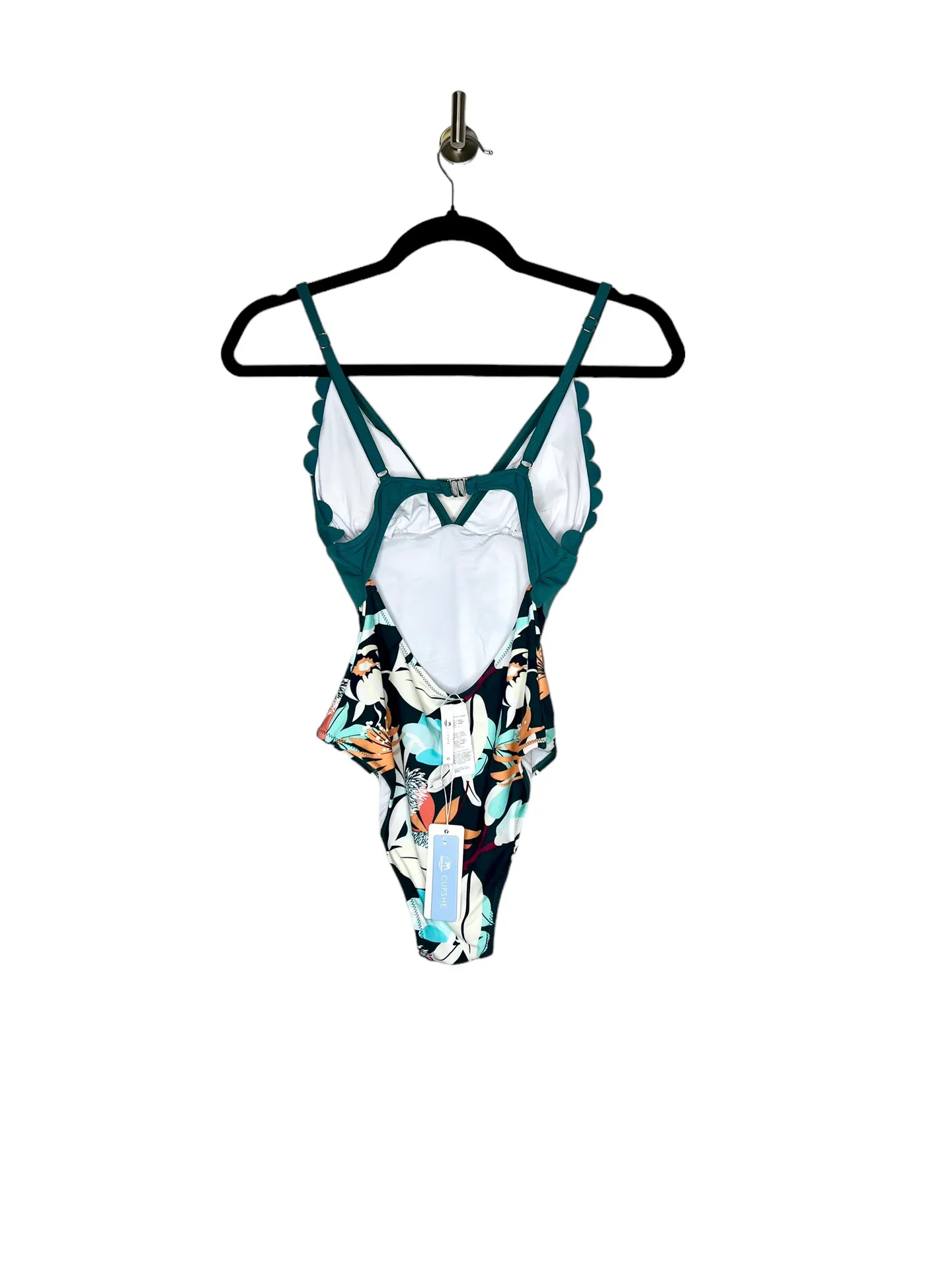 Floral Scalloped One-piece Swimsuit Teal Size XS - Image 9