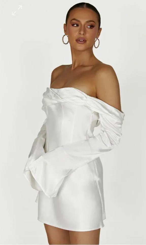 Giselle Off Shoulder Satin Mini Dress - Image 3