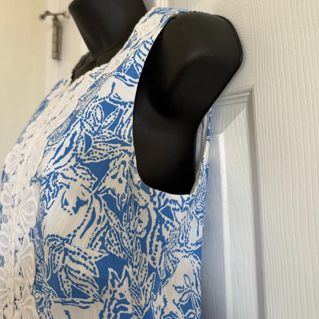 Melani Shift Dress in Coastal Blue Fancy Feet. Size 4 Blue White - Image 6