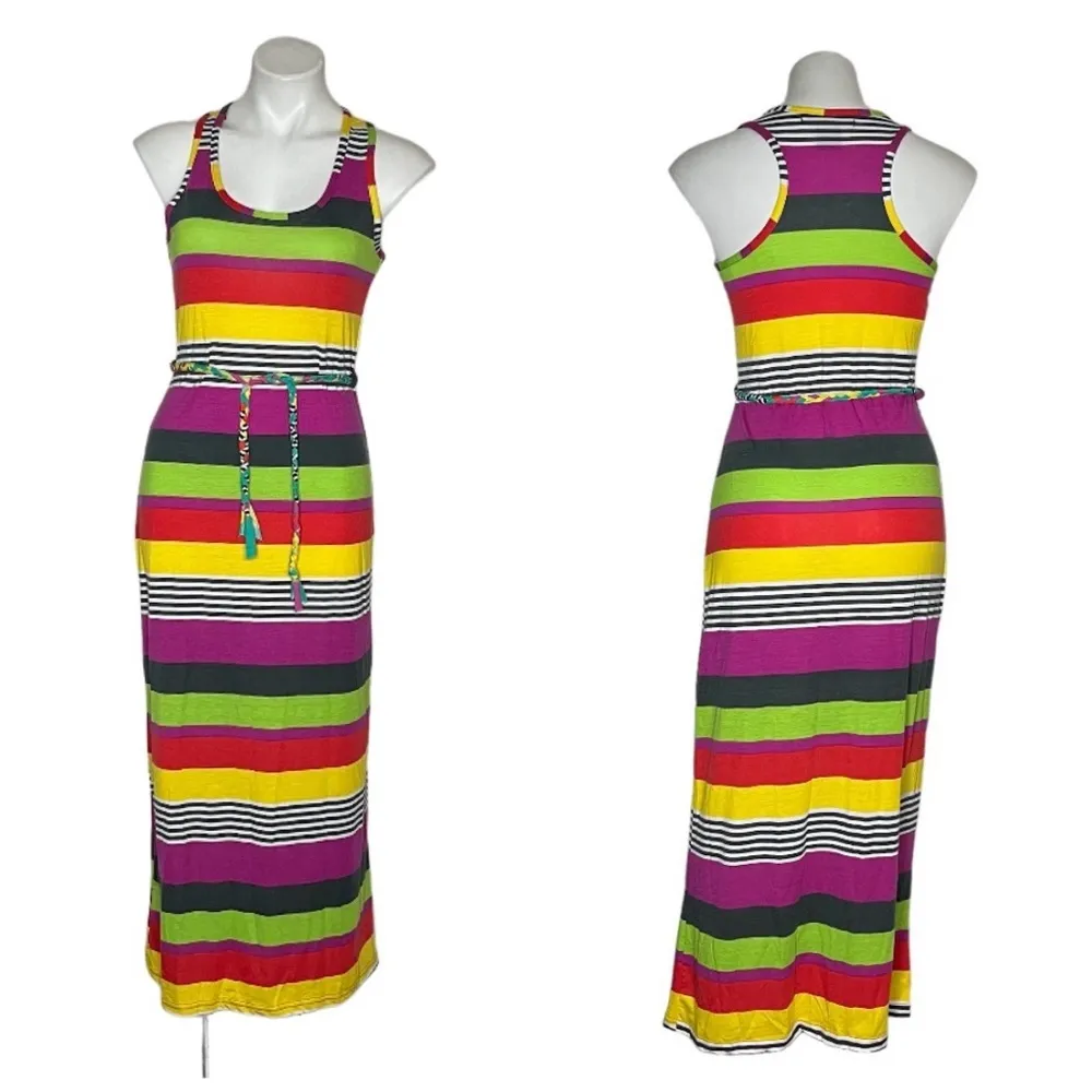 BLUE STAR Bodycon Stretch Dress Sleeveless Multi Color Stripes Womens Size Large - Image 6