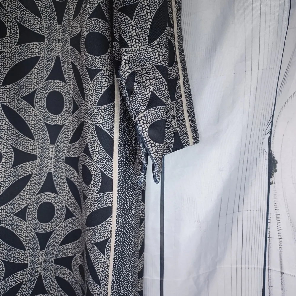 Gretchen Scott Jersey Mandarin Dress Hooplah Gray Blue Geometric Stretch Black Size XL - Image 7