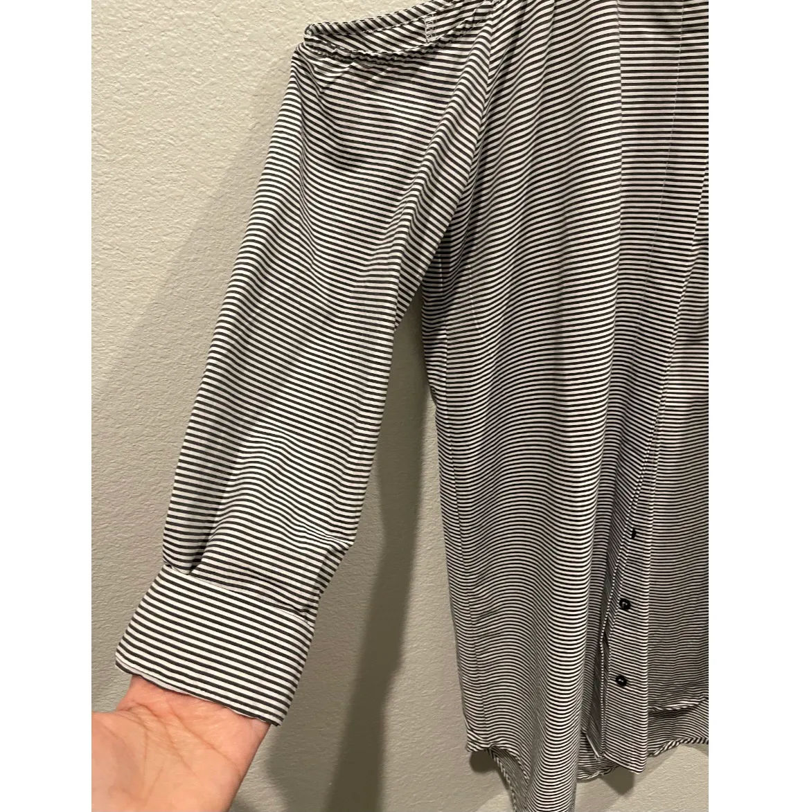 Black Stripes Cold Shoulder Shirt Dress - Image 7