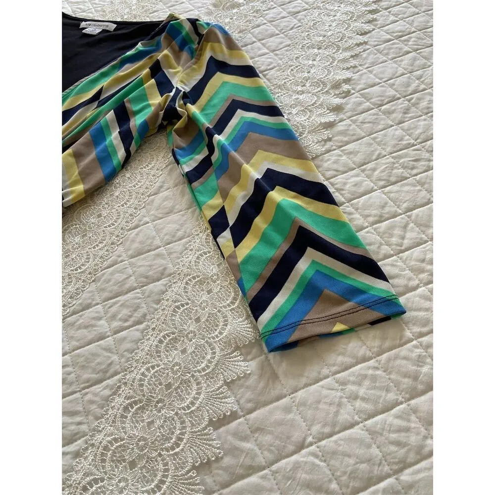 Liz Claiborne Faux Wrap Knee Length Dress Multicolor Chevron Print Size Medium - Image 7