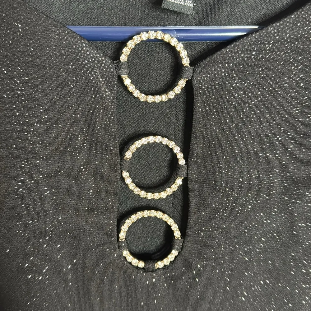 MSK Evening Jersey Trapeze Black Dress silver shimmer crystal ring accent Size S - Image 6