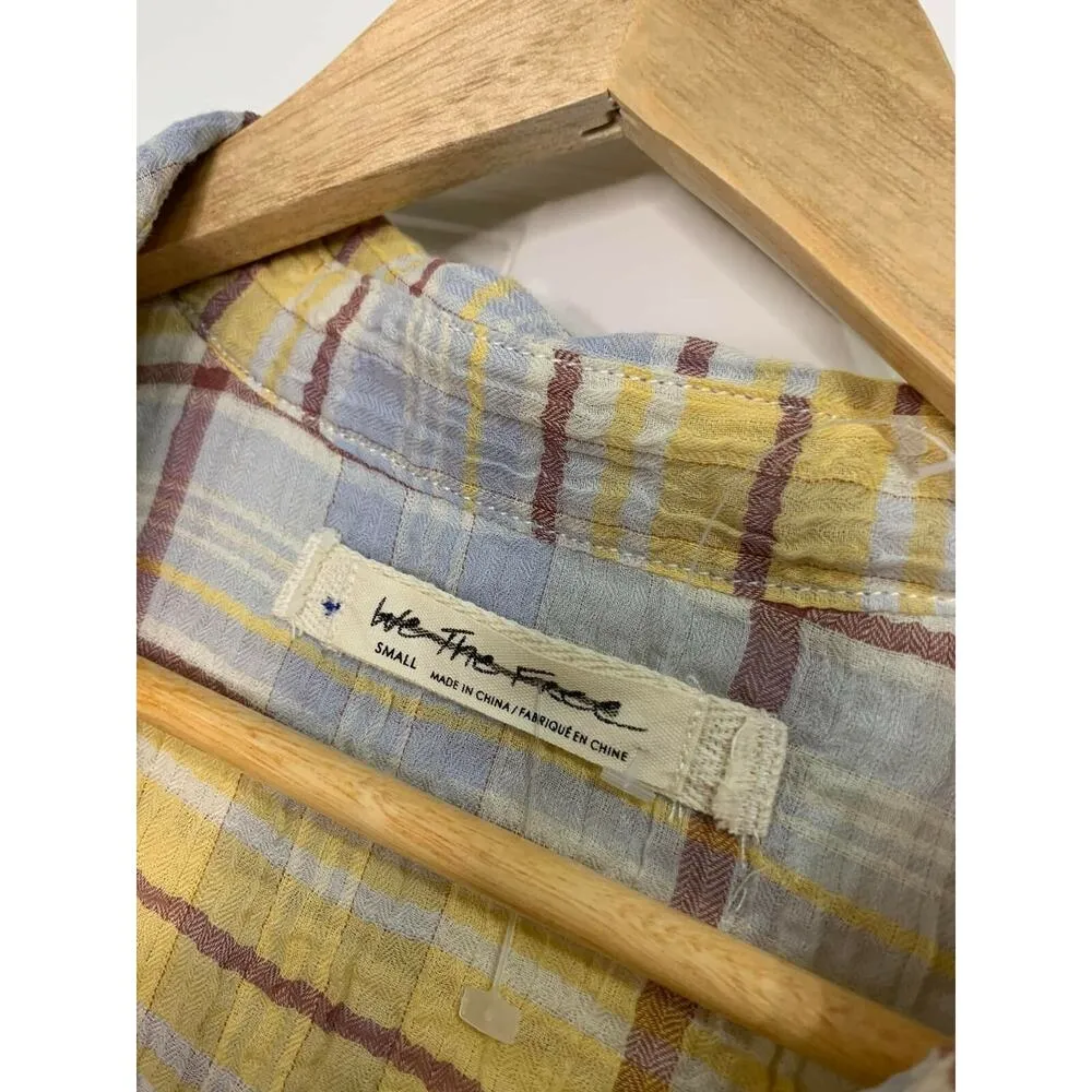 Free People We the Free Waiting on Summer Striped Panel Plaid Swing Top Sz Small - Image 3