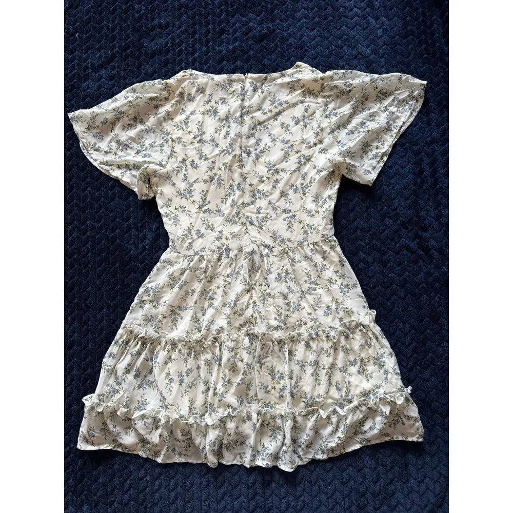 Lulu's X Lush So True White Floral Print Tiered Short Sleeve Mini Dress Sz S NWT - Image 9