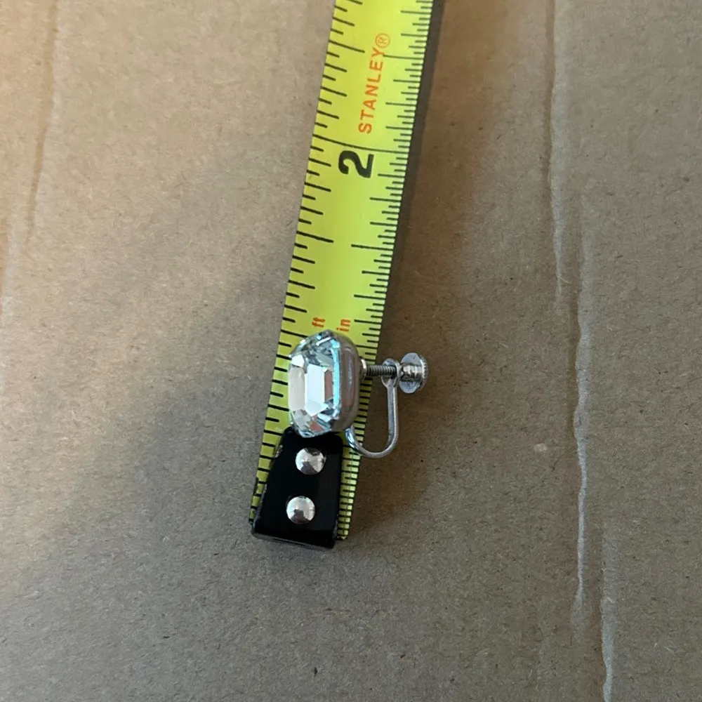 Vintage Screw Back‎ Earrings Emerald Cut With Clear Glass Silver - Image 4