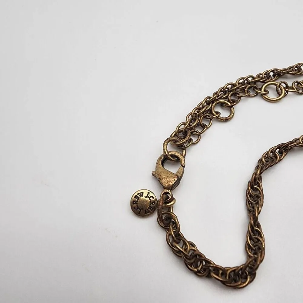 J. Crew Gold Tone Coral & Green Rhinestone Statement Necklace - Image 5