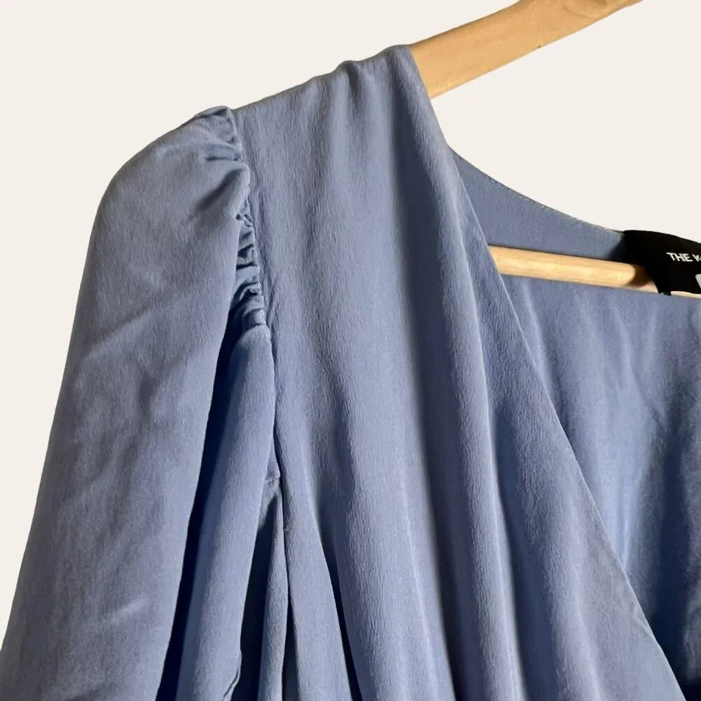 The Kooples Blue Short Button Front Puff Sleeve Flared V-Neck Mini Dress Size S - Image 10