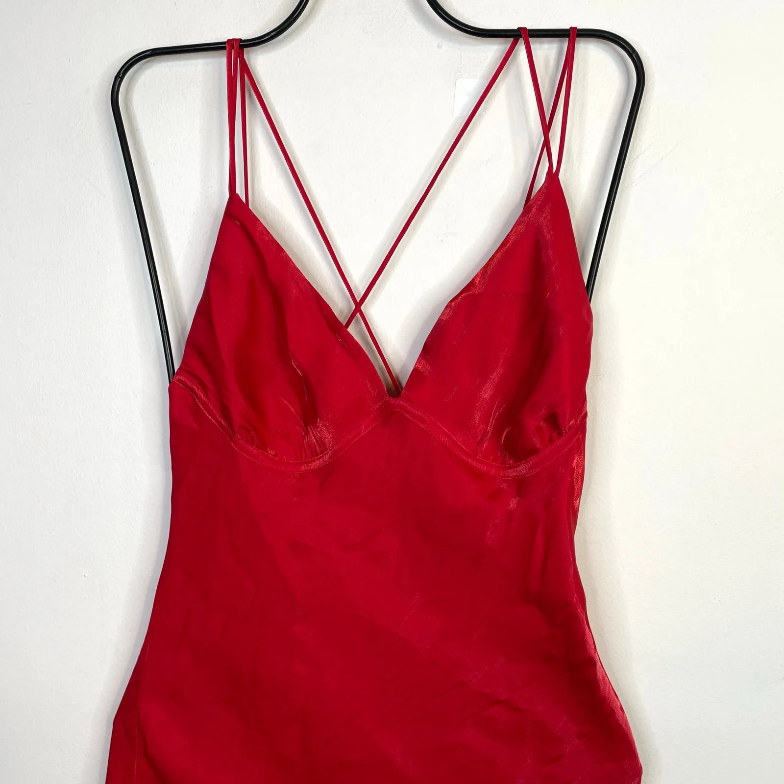 Mango Red Satin Strappy Slip Maxi Long Dress Holiday Party Event Womens 8 New - Image 3