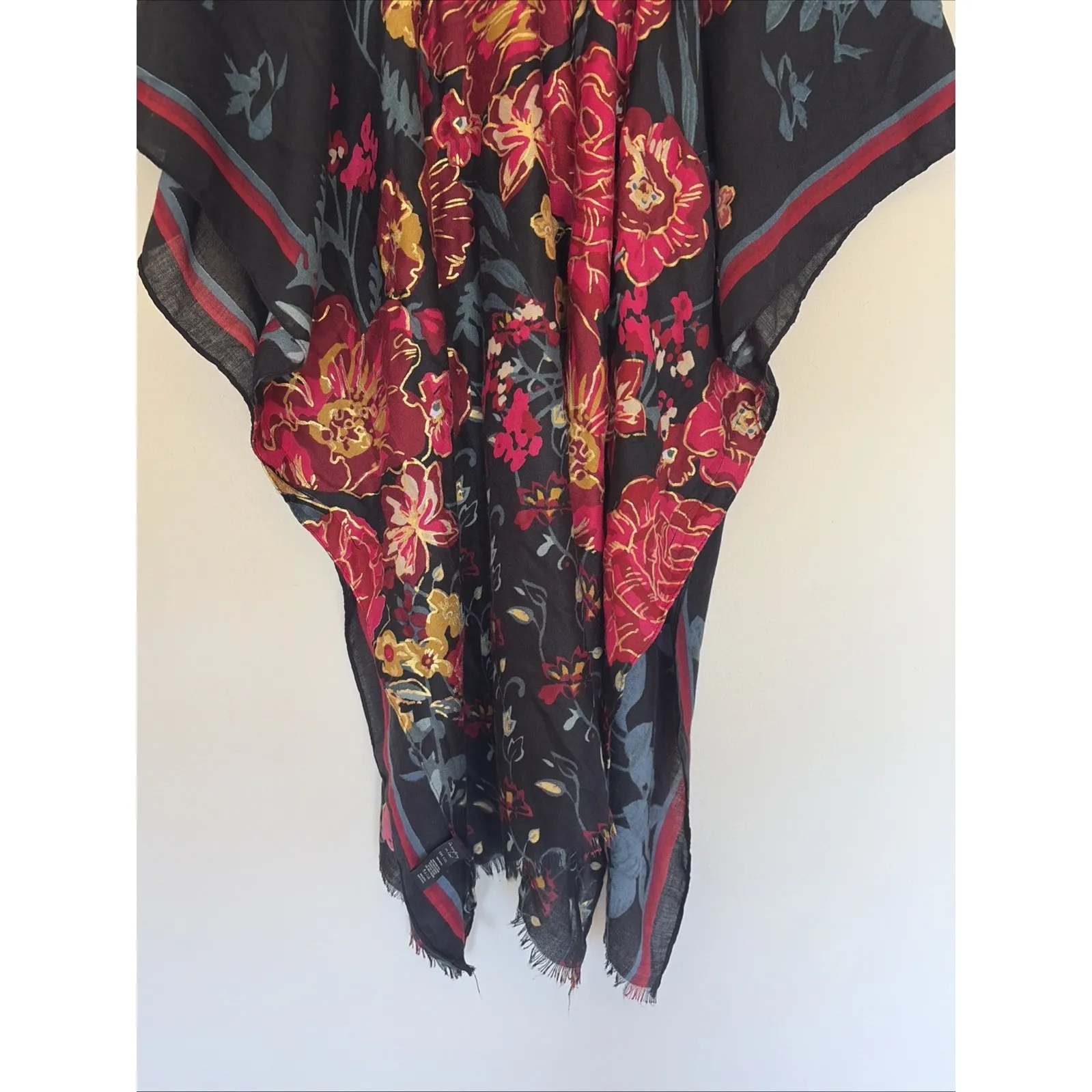 Do Everything in Love Floral Flower Metallic Gold Fringe Hem Oversized Poncho OS - Image 8