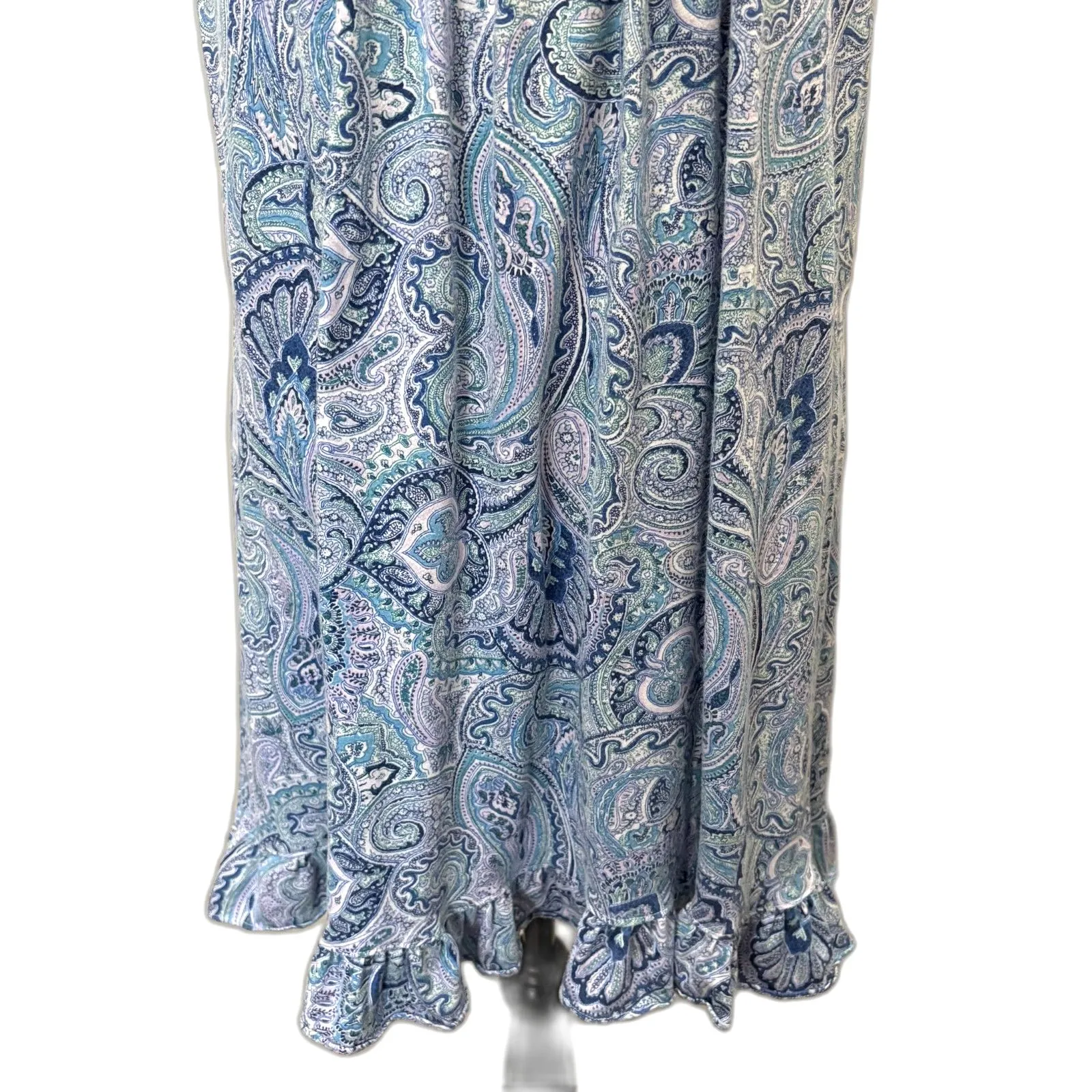 Lauren Ralph Lauren Baby Blue Paisley Ruffle Hem Sleeveless Dress‎ Size Medium - Image 4