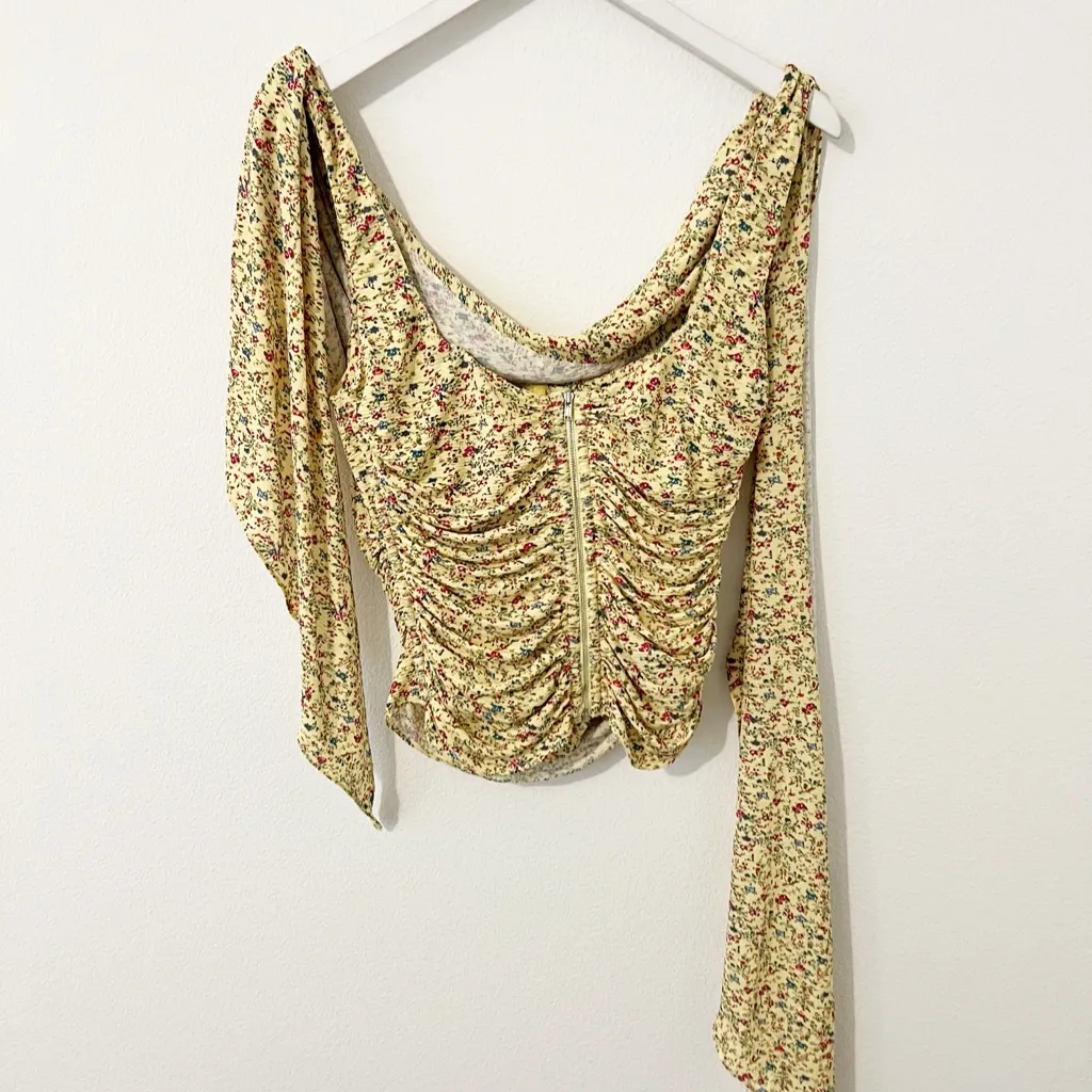 NWT FOR LOVE & LEMONS Harper Draped Corset Top Yellow Floral Small S - Image 2
