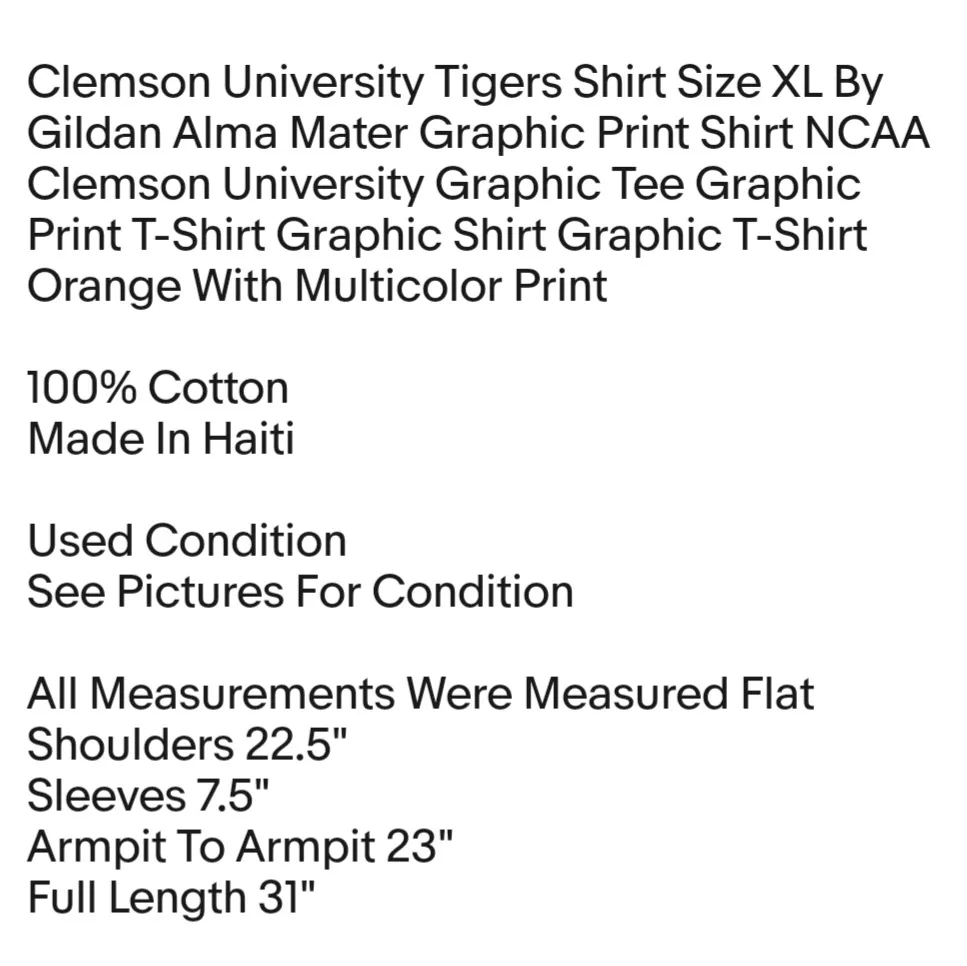 Gildan Clemson University Tigers Shirt Size XL By  Alma Mater Graphic Print Shirt - Image 2