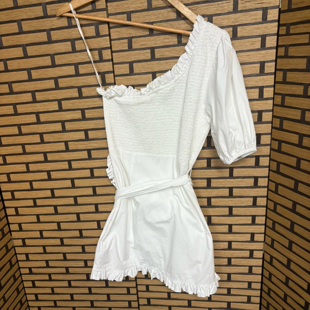 Cleobella Cassidy White One Shoulder‎ Belted Dress Size Large - Image 3
