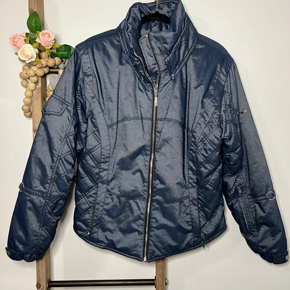 Nils Quilted Metallic Denim Ski‎ Jacket Blue Full Zip Size 12 - Image 2