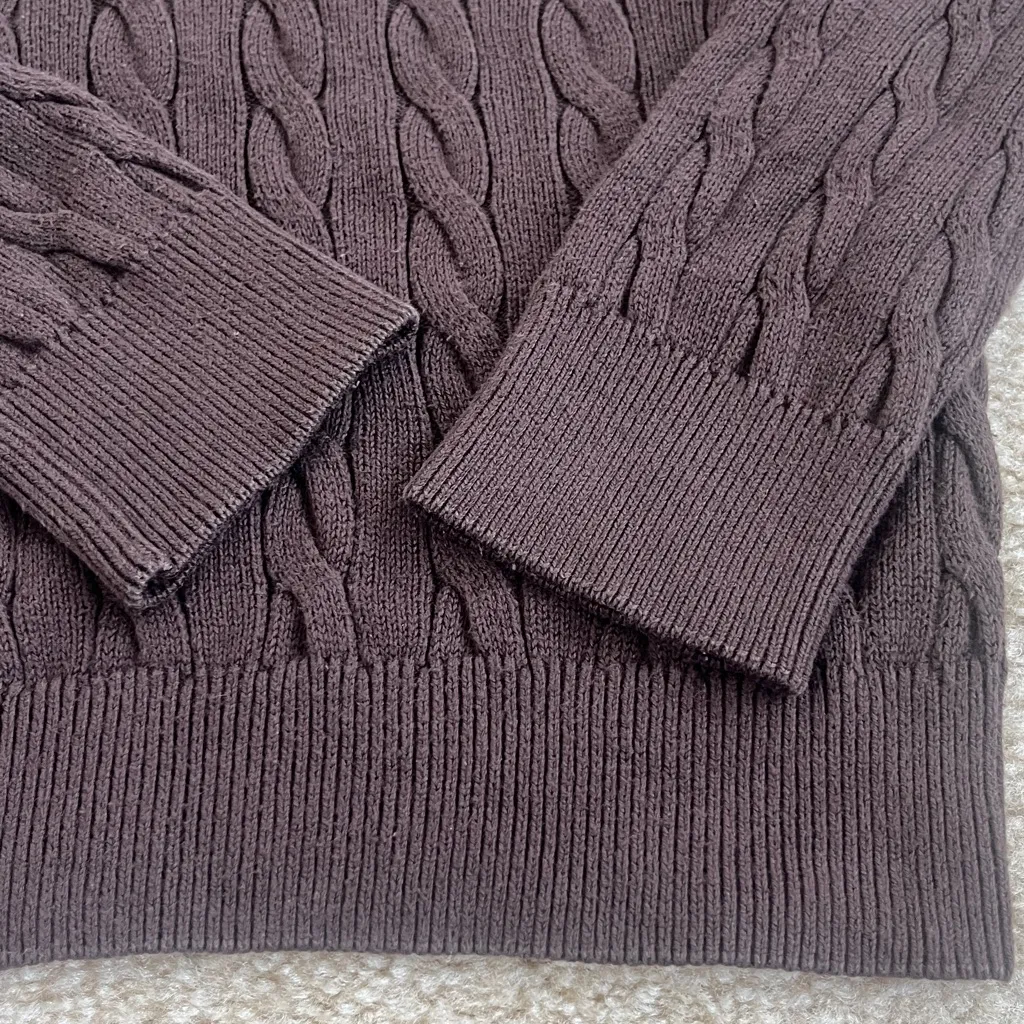 Lacoste V-neck Cable Knit Sweater in Brown Women's 38 - Image 5