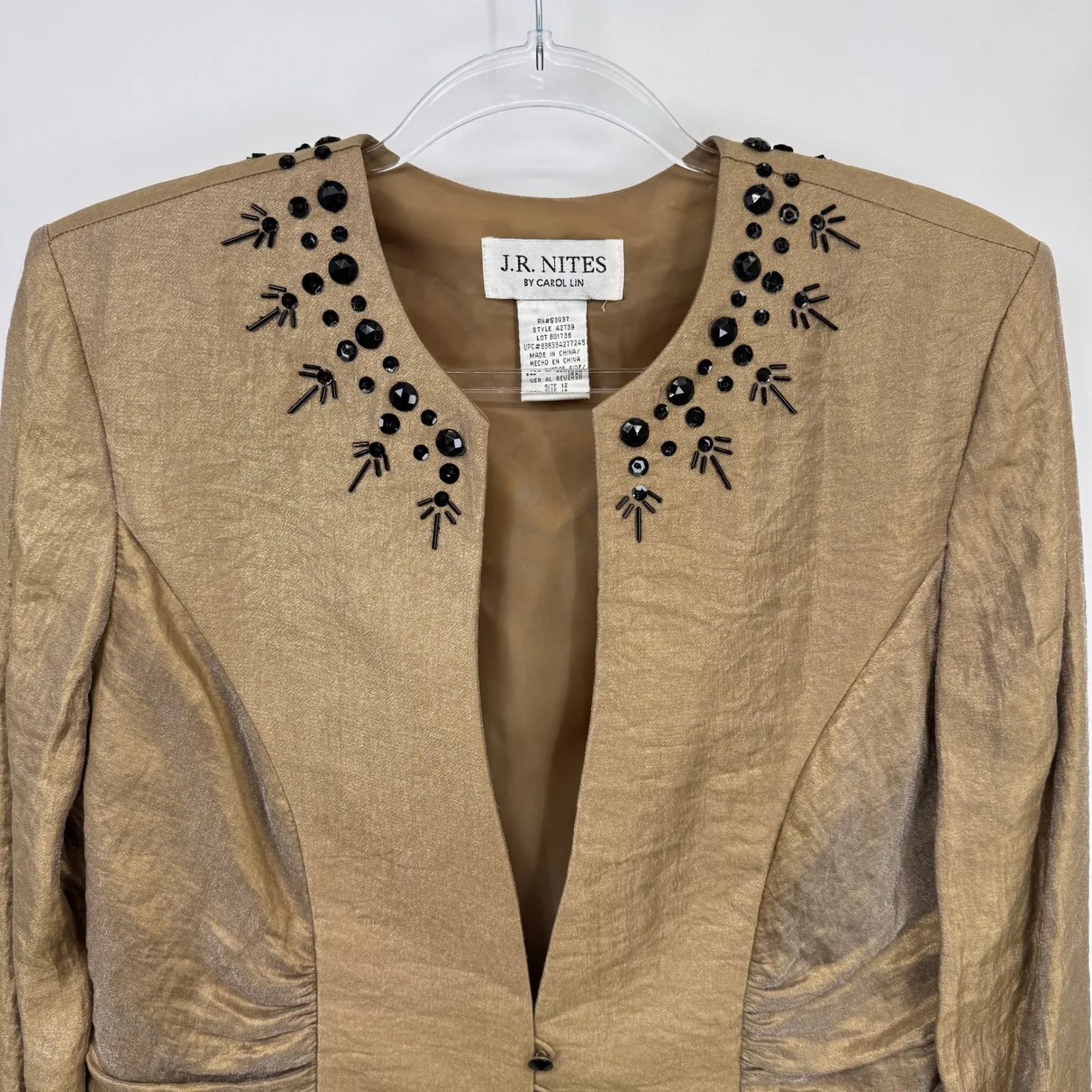 Vintage‎ J.R. Nites by Carol Lin Beaded Bronze Metallic Evening Party Jacket 12 Tan - Image 2
