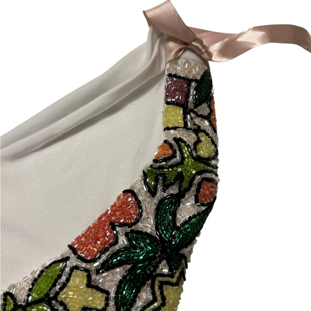 New Anthropologie Oceanus Swimwear Bikini Bottom beaded white Medium pineapple - Image 4