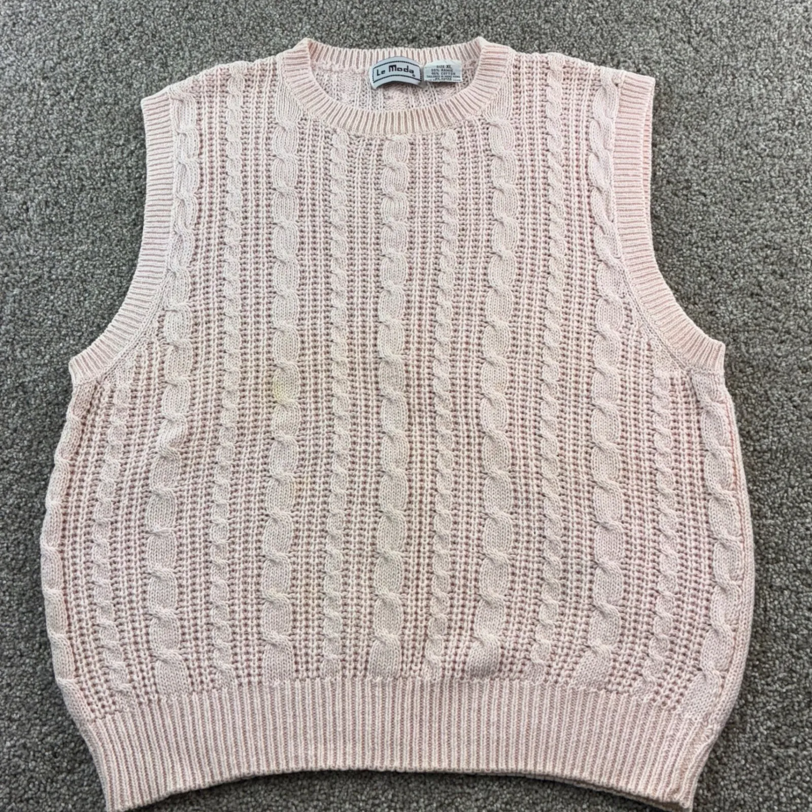 Le‎ Moda Vintage Pink Cable Knit Cotton Blend Sweater Vest Womens XL Retro 80's - Image 9