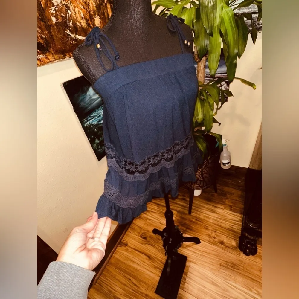 Double Zero Blue Lace Top with Spaghetti Straps - Image 3