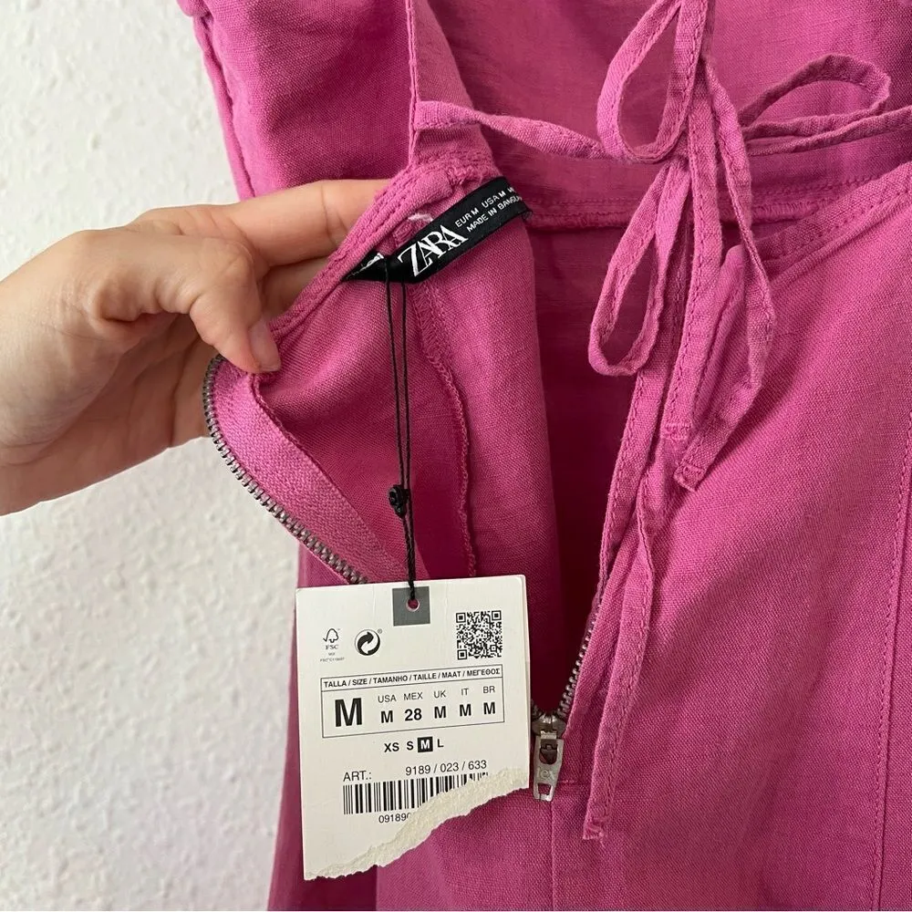 Zara Pink Linen Blend Mini Dress NEW Size Medium - Image 9