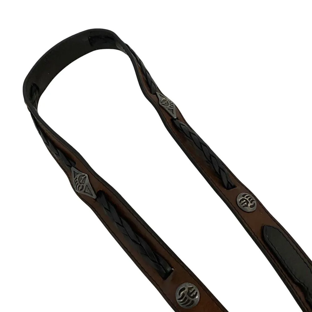 Vintage Southwestern South Wick Black Brown Leather S 40 Sterling Silver Conchos - Image 8